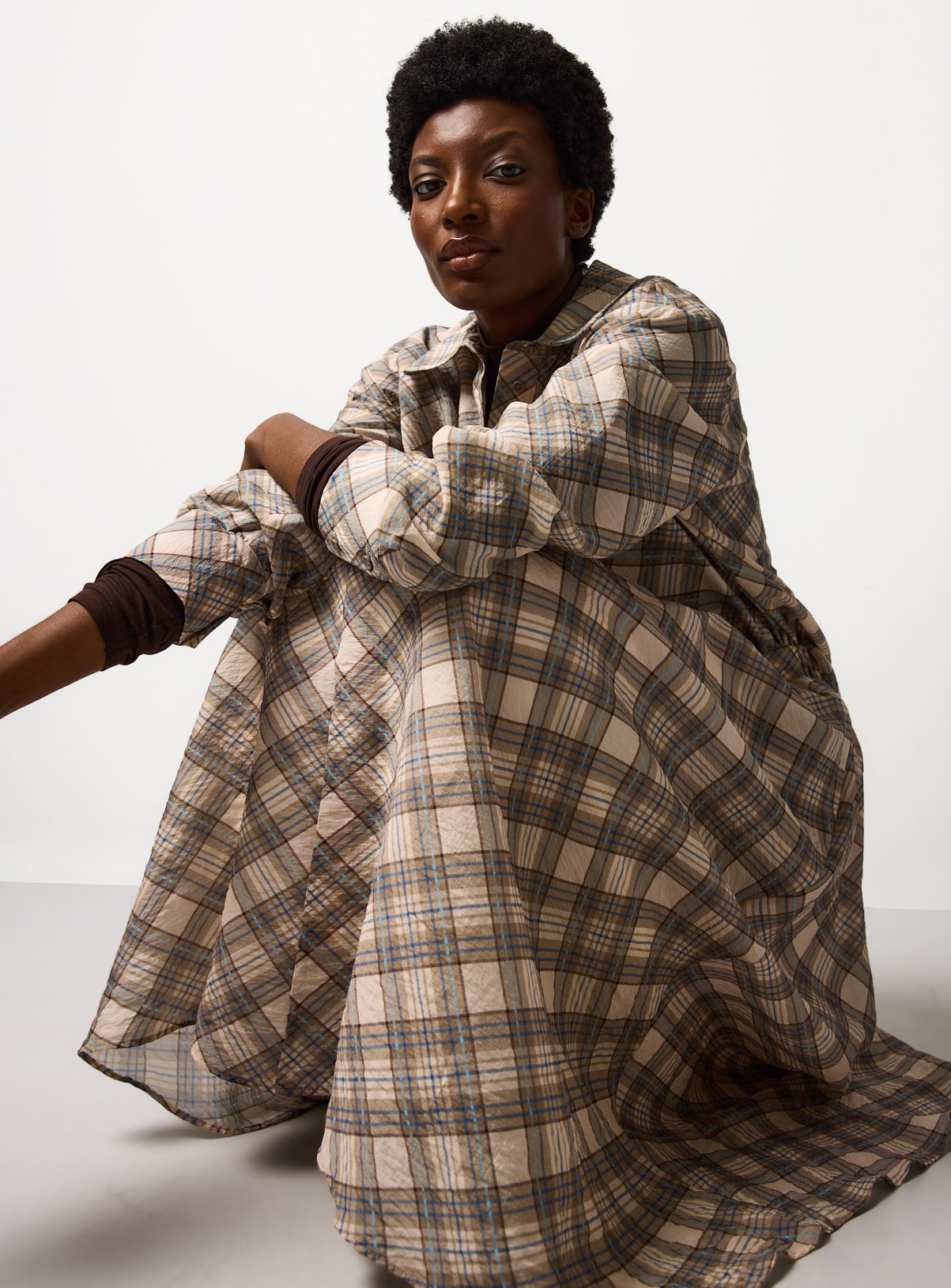 Cream & Blue Check Print Midaxi Full Skirt 8 - Image 2 thumbnail